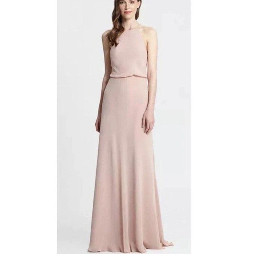 MONIQUE LHUILLIER Women's Sleeveless Rose Chiffon Valerie Maxi Dress Size 8